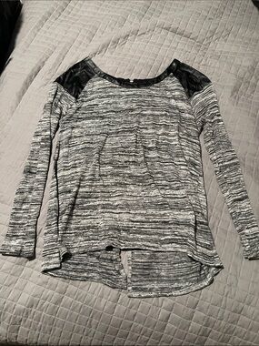 Brooklyn industries black & White Marled Long Sleeve with Faux Leather Shoulders